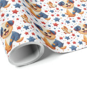 Schattigee Puppy Patriottische Vierde van juli Gif Cadeaupapier (Rol Hoek)