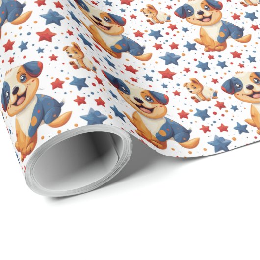Schattigee Puppy Patriottische Vierde van juli Gif Cadeaupapier (Rol Hoek)