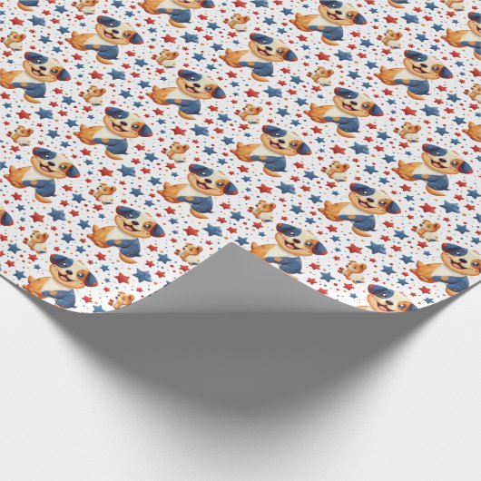 Schattigee Puppy Patriottische Vierde van juli Gif Cadeaupapier (Hoek)