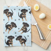 Schattigee Puppy Paw Print Hondenbot Patroon Blauw Theedoek (Quarter Fold)