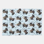 Schattigee Puppy Paw Print Hondenbot Patroon Blauw Theedoek (Horizontaal)