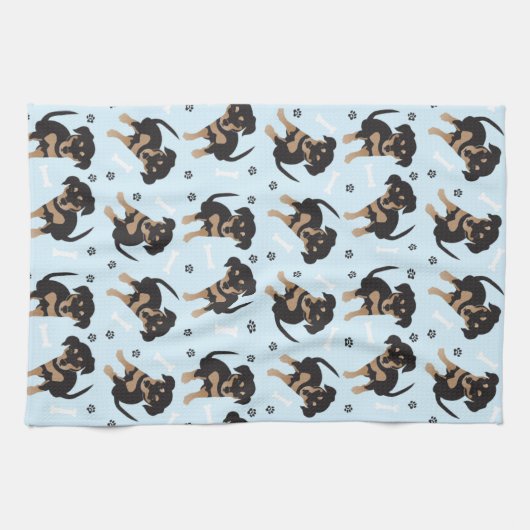 Schattigee Puppy Paw Print Hondenbot Patroon Blauw Theedoek (Horizontaal)