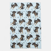 Schattigee Puppy Paw Print Hondenbot Patroon Blauw Theedoek (Verticaal)
