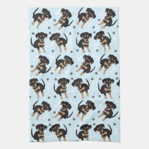 Schattigee Puppy Paw Print Hondenbot Patroon Blauw Theedoek