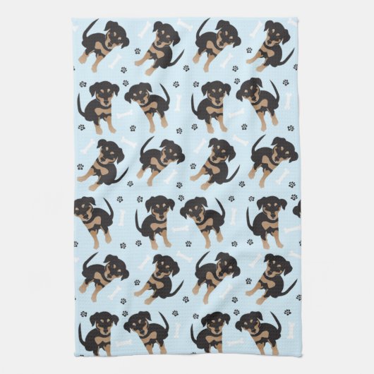 Schattigee Puppy Paw Print Hondenbot Patroon Blauw Theedoek (Verticaal)