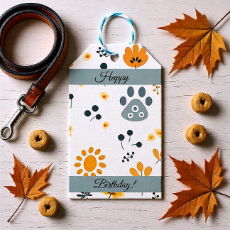 Schattigee Puppy Paws Bloemen aangepast Cadeaulabel