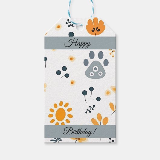 Schattigee Puppy Paws Bloemen aangepast Cadeaulabel (Voorkant)