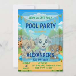 Schattigee Puppy Pool Party Gepersonaliseerde Verj Kaart