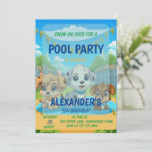 Schattigee Puppy Pool Party Gepersonaliseerde Verj Kaart (Staand voorkant)