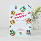 Schattigee Puppy Pool Party Verjaardagsuitnodiging Kaart (Staand voorkant)