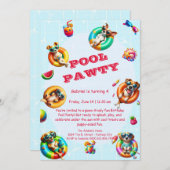 Schattigee Puppy Pool Party Verjaardagsuitnodiging Kaart (Voorkant / Achterkant)