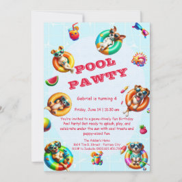 Schattigee Puppy Pool Party Verjaardagsuitnodiging Kaart