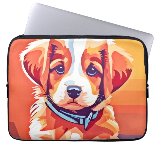 Schattigee Puppy Pop Art Laptop Sleeve (Voorkant)