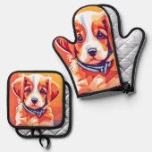 Schattigee Puppy Pop Art Ovenwant & Pannenlap Set (Voorkant / Achterkant)