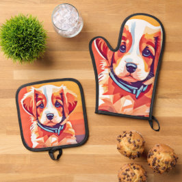 Schattigee Puppy Pop Art Ovenwant & Pannenlap Set