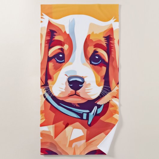 Schattigee Puppy Pop Art Strandlaken (Voorkant)