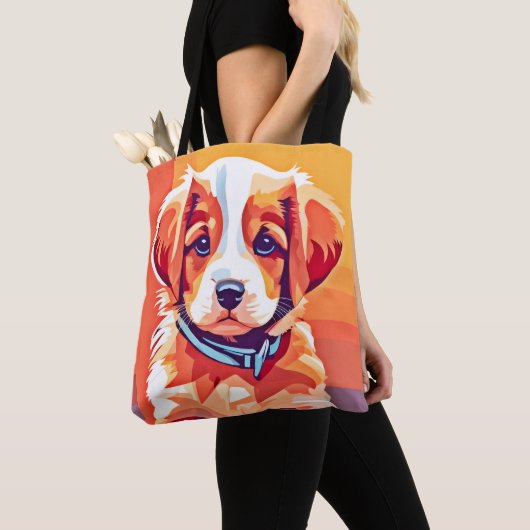 Schattigee Puppy Pop Art Tote Bag (Dichtbij)