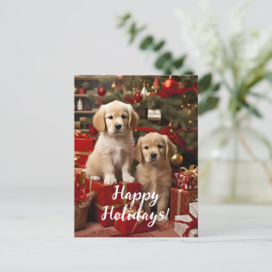 Schattigee Puppy Prettige feestdagen Dogs Briefkaart (Staand voorkant)