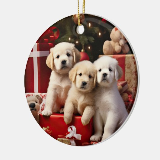 Schattigee Puppy Prettige feestdagen Dogs Keramisch Ornament (Links)