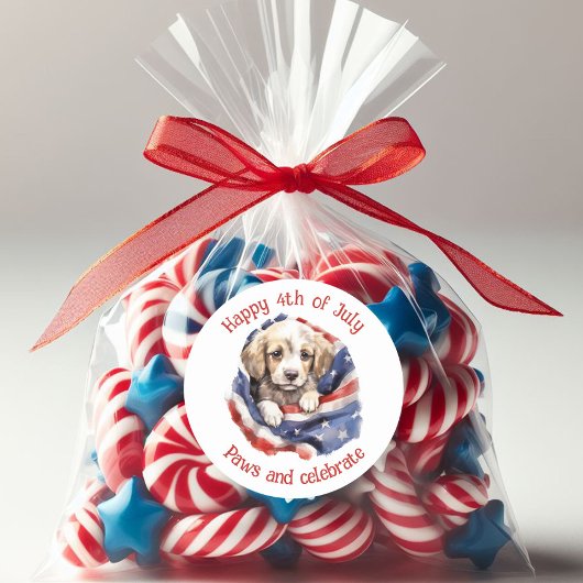 Schattigee Puppy Rood Wit Blauw Amerikaanse Vlag H Ronde Sticker