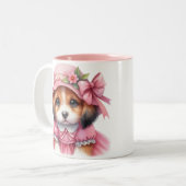 Schattigee Puppy Roze Pet en Roze Jurk Mok (Voorkant links)