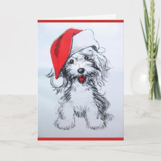 Schattigee Puppy Santa Sketch Kaart (Voorkant)