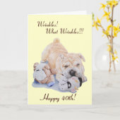 Schattigee puppy Shar Pei Dog en Teddy Funny 40th Kaart (Gele Bloem)