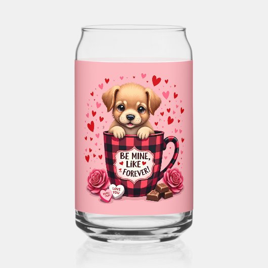 Schattigee Puppy Valentijn Buffalo Plaid Esthetisc Blikvorm Glas (Achterkant)