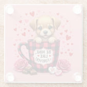 Schattigee Puppy Valentijn Buffalo Plaid Esthetisc Glazen Onderzetter (Achterkant)