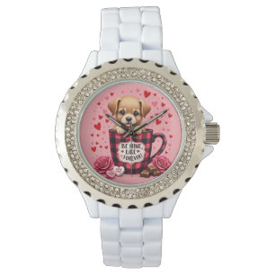 Schattigee Puppy Valentijn Buffalo Plaid Esthetisc Horloge