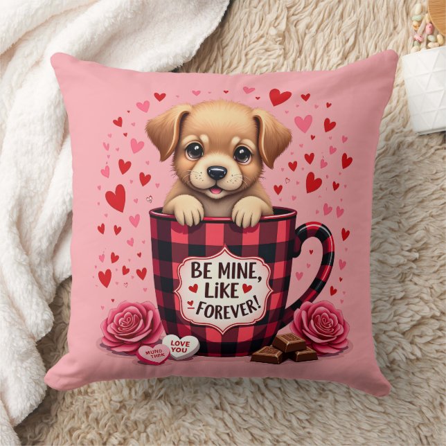 Schattigee Puppy Valentijn Buffalo Plaid Esthetisc Kussen (Deken)