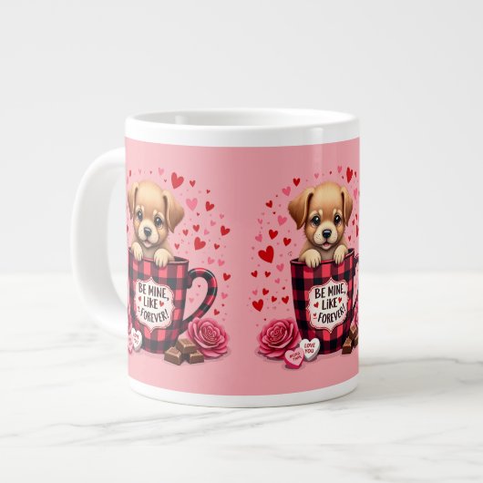 Schattigee Puppy Valentijn Buffalo Plaid Grote Koffiekop (Links)