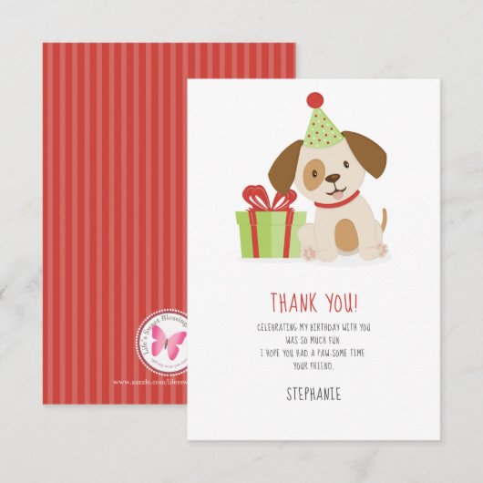 Schattigee puppy verjaardag Dank u Kaart (Voorkant / Achterkant)