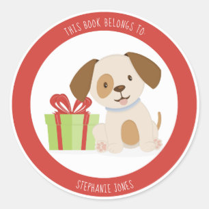 Schattigee Puppy Verjaardag Dit boek behoort toe a Ronde Sticker