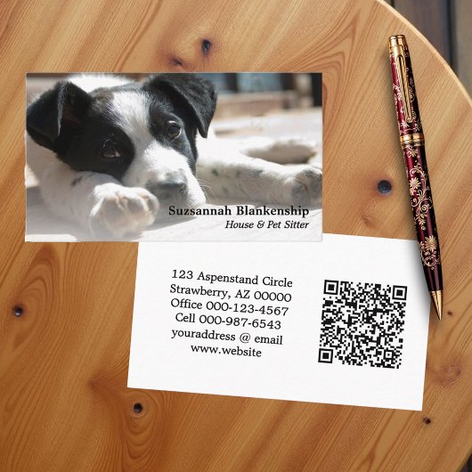 Schattigee Puppy Vervangbare Foto & QR-code Visitekaartje