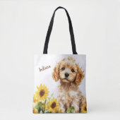 Schattigee Puppy Zonnebloemen Gepersonaliseerd Tote Bag (Voorkant)