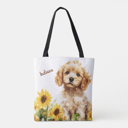 Schattigee Puppy Zonnebloemen Gepersonaliseerd Tote Bag (Achterkant)