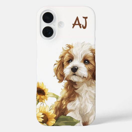 Schattigee Puppy Zonnebloemen Monogram Case-Mate iPhone Case (Achterkant)