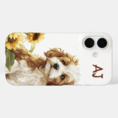 Schattigee Puppy Zonnebloemen Monogram Case-Mate iPhone Case (Achterkant (horizontaal))