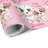 Schattigee puppyhond blij 6e verjaardag cadeaupapier (Rol Hoek)