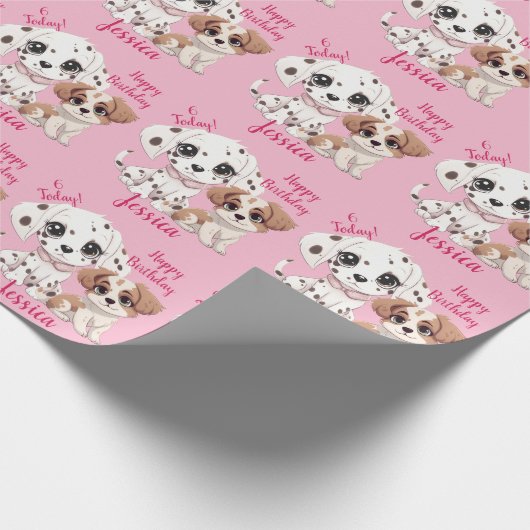 Schattigee puppyhond blij 6e verjaardag cadeaupapier (Hoek)