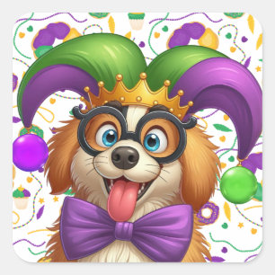 Schattigee puppyhond Mardi Gras in nar pet Vierkante Sticker