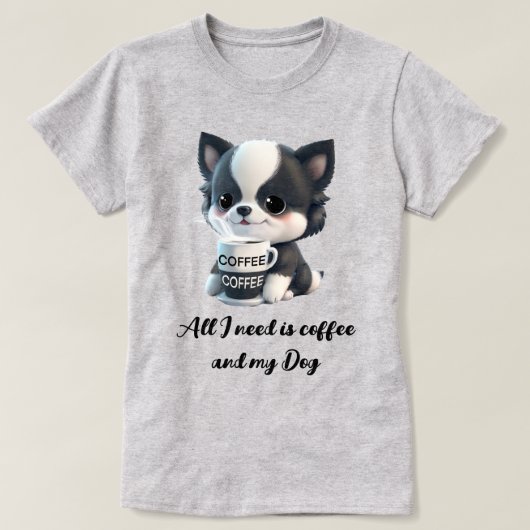 Schattigee puppyhondengrafiek - Ik hou van koffie T-shirt (Design voorkant)
