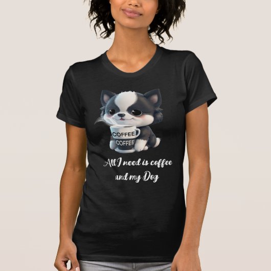 Schattigee puppyhondengrafiek - Ik hou van koffie T-shirt (Voorkant)