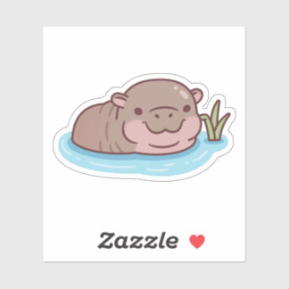 Schattigee Pygmee Hippo aan het koelen in River Sticker