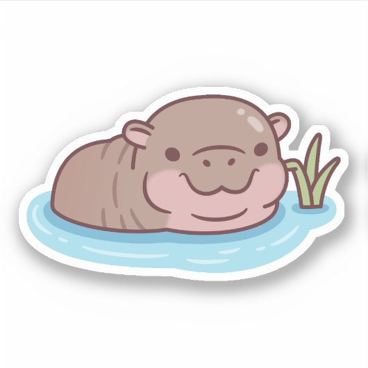 Schattigee Pygmee Hippo aan het koelen in River Sticker (Voorkant)