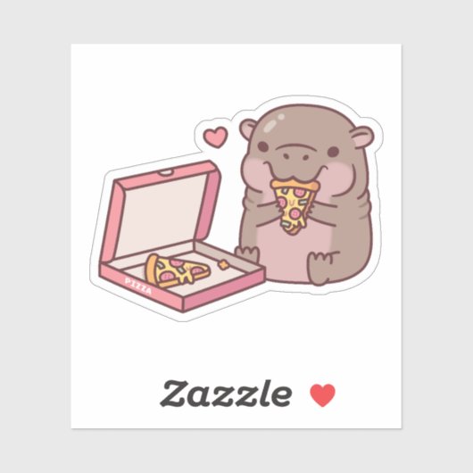 Schattigee Pygmee Hippo houdt van pizza eten Sticker (Vel)
