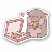 Schattigee Pygmee Hippo houdt van pizza eten Sticker (Voorkant)
