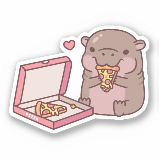 Schattigee Pygmee Hippo houdt van pizza eten Sticker (Voorkant)