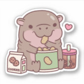 Schattigee Pygmee Hippo houdt van snack Sticker (Voorkant)
